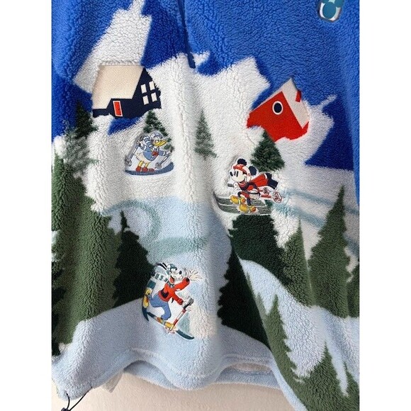 Disney Mickey Mouse & Friends Ski Scene Sherpa Quarter Zip Crewneck Size 2X - Picture 2 of 10